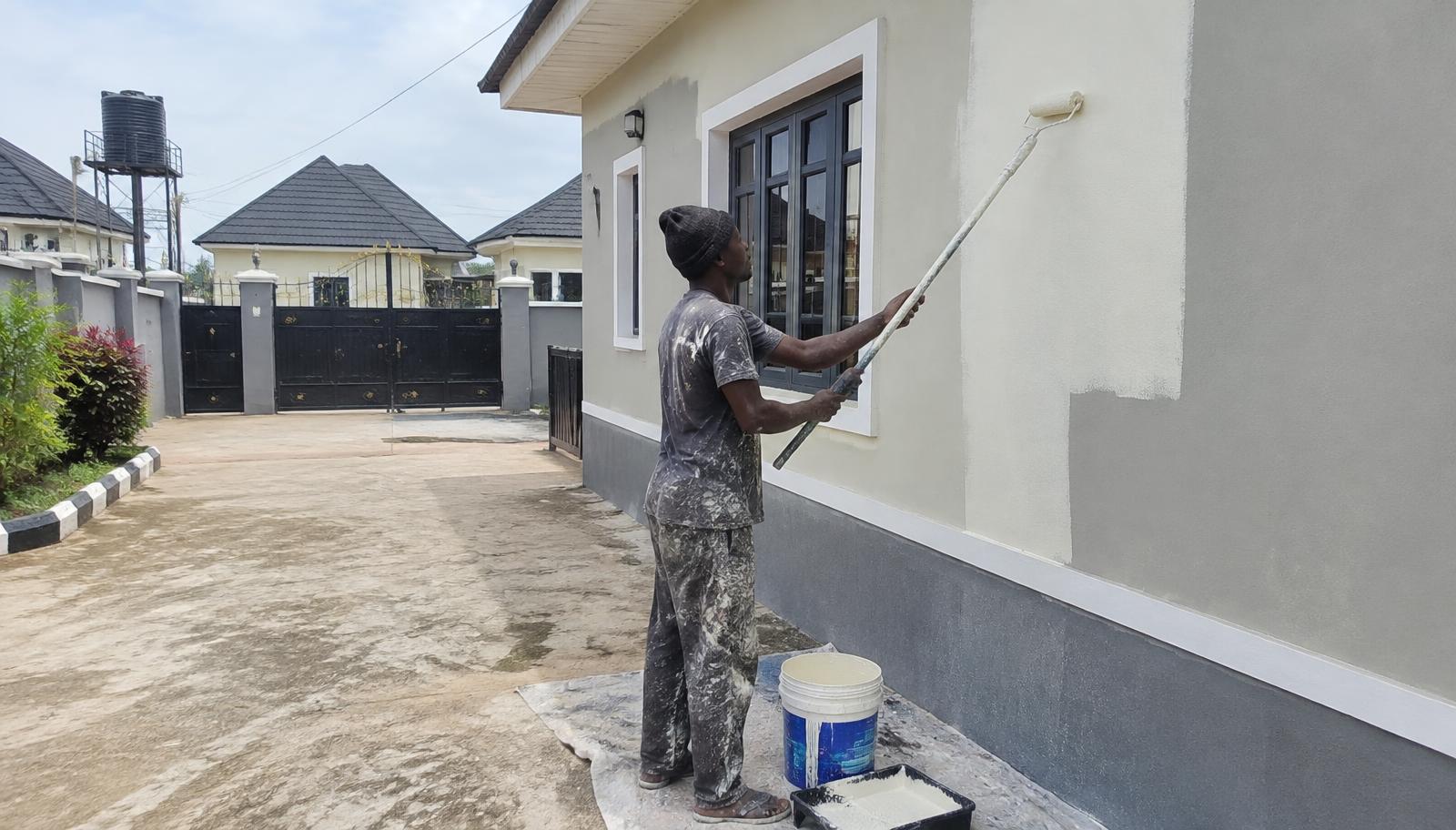 Painter painting a house wall